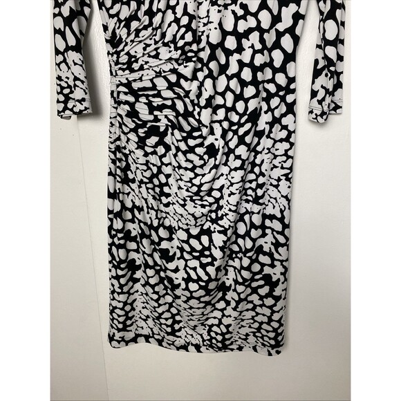Calvin Klein Sheath Dress Size 12 Black White Animal Print Ruched 3/4 Sleeve - Picture 7 of 13